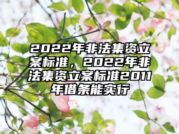 2022年非法集资立案标准，2022年非法集资立案标准2011年借条能实行