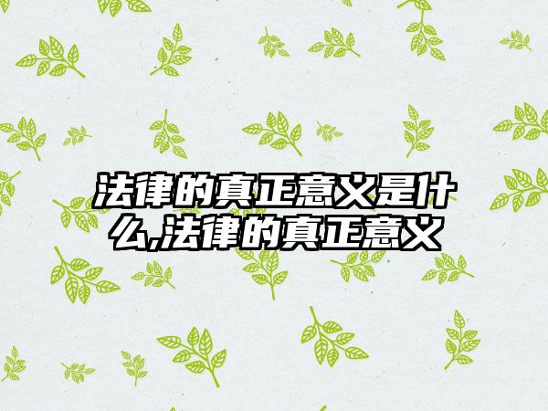 法律的真正意义是什么,法律的真正意义