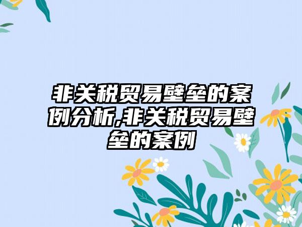 非关税贸易壁垒的案例分析,非关税贸易壁垒的案例