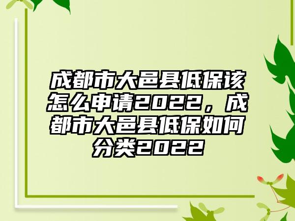 成都市大邑县低保该怎么申请2022，成都市大邑县低保如何分类2022
