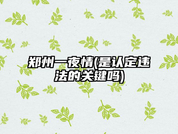 郑州一夜情(是认定违法的关键吗)