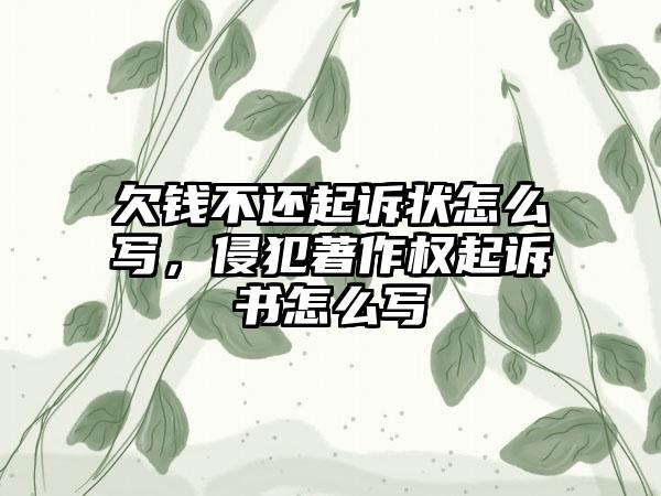 欠钱不还起诉状怎么写，侵犯著作权起诉书怎么写