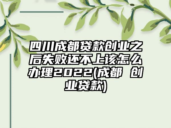 四川成都贷款创业之后失败还不上该怎么办理2022(成都 创业贷款)