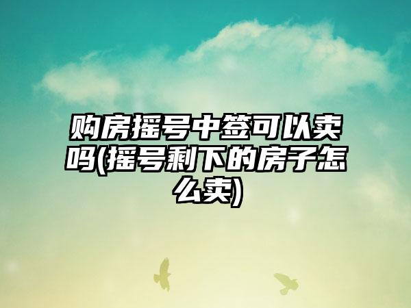 购房摇号中签可以卖吗(摇号剩下的房子怎么卖)