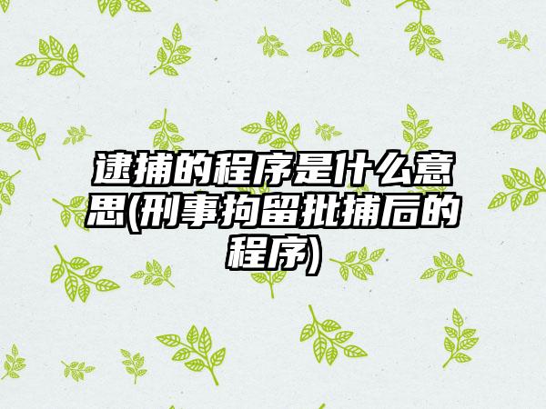 逮捕的程序是什么意思(刑事拘留批捕后的程序)