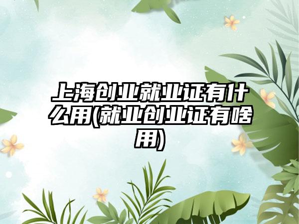 上海创业就业证有什么用(就业创业证有啥用)