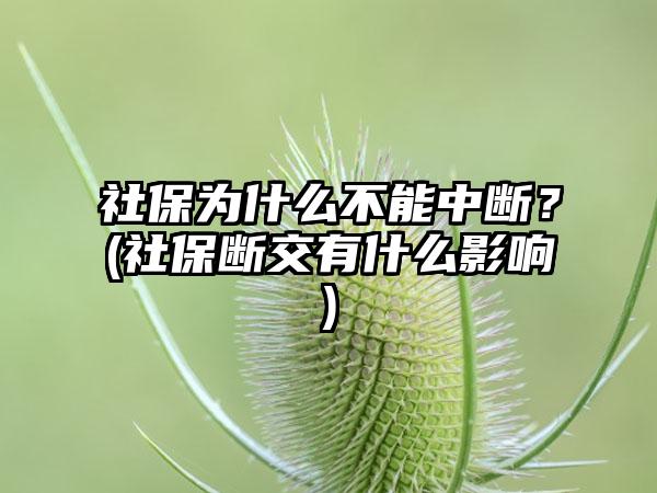 社保为什么不能中断？(社保断交有什么影响)