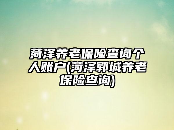 菏泽养老保险查询个人账户(菏泽郓城养老保险查询)